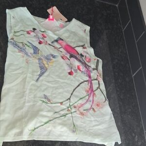 Ted Baker Pink and Green Bird Print Top